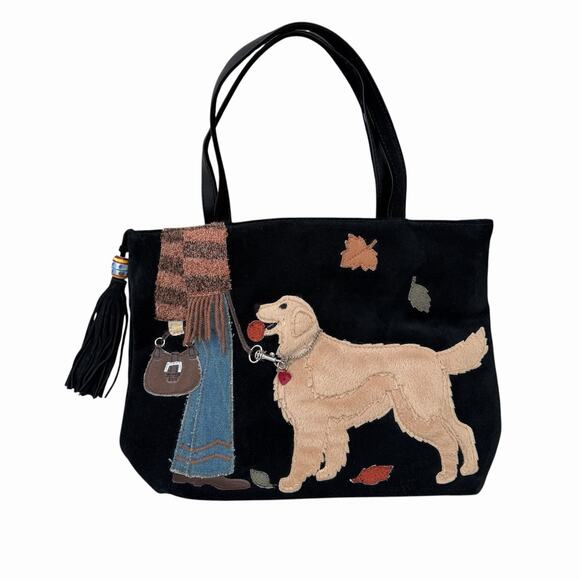 Valerie Stevens Handbags - Valerie Stevens Y2K Suede Golden Retriever Applique Bag